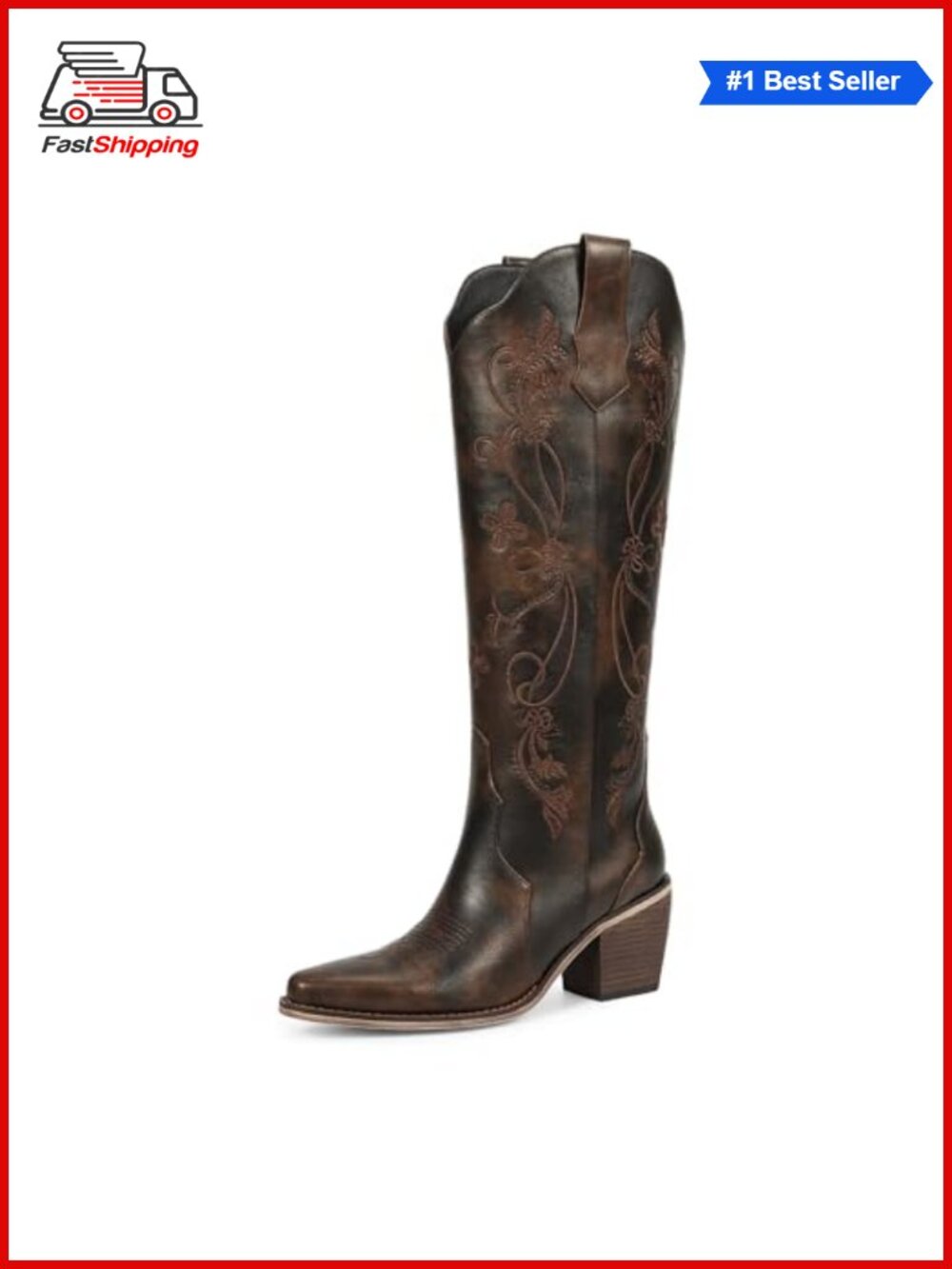 â¨wetkiss Western Cowboy Knee High Boots Pointed Toe Faux Leather Women